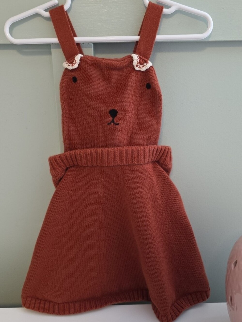 Hanna Andersson Rust Knit Bear 2t Pinafore Suspender Dress Winter Fall